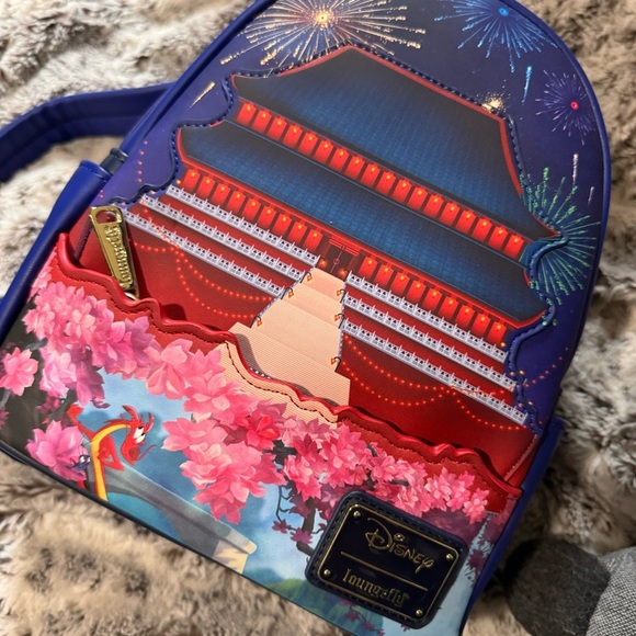 Disney a Loungefly Mulan Mushu Blue Red Backpack Castle Light up - Picture 2 of 7